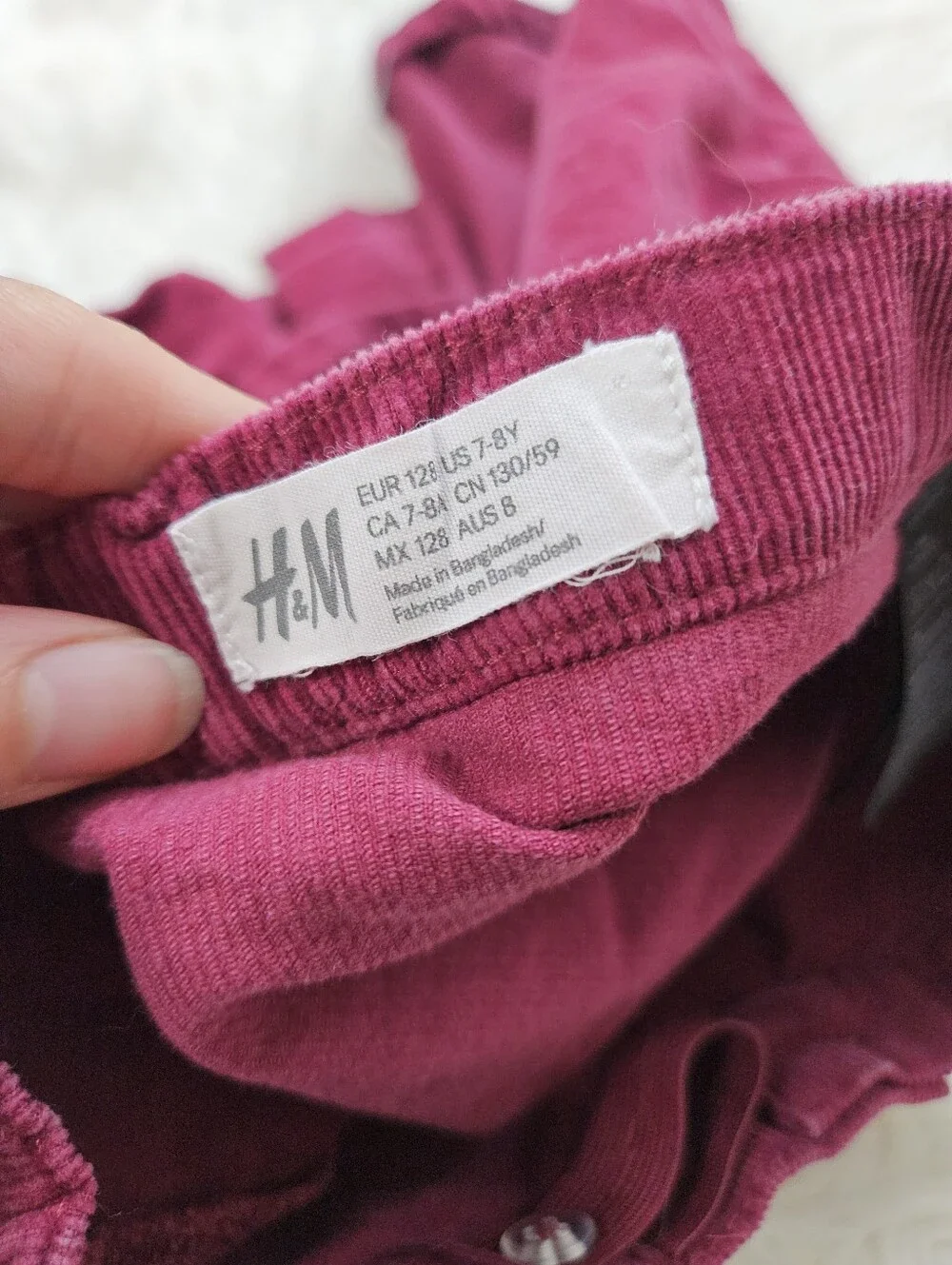 H&M Corduroy Button Front Mini Flare Skirt Pink Cranberry Boho Kids Girls 7-8Y